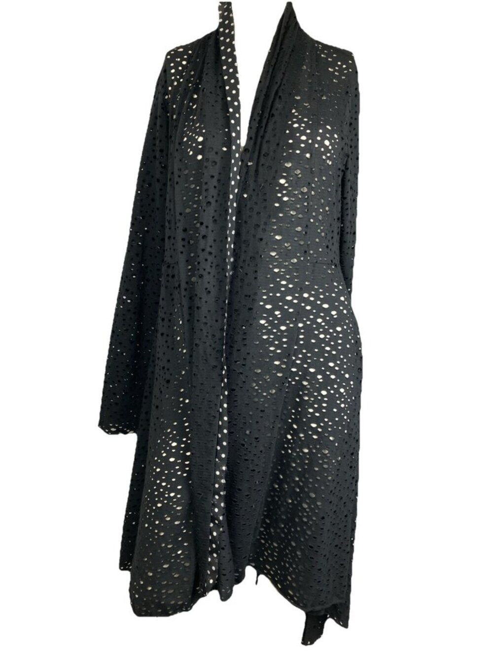 OS Noblu Eyelet Lagenlook  Duster Kimono Back Sweep Black Perforated